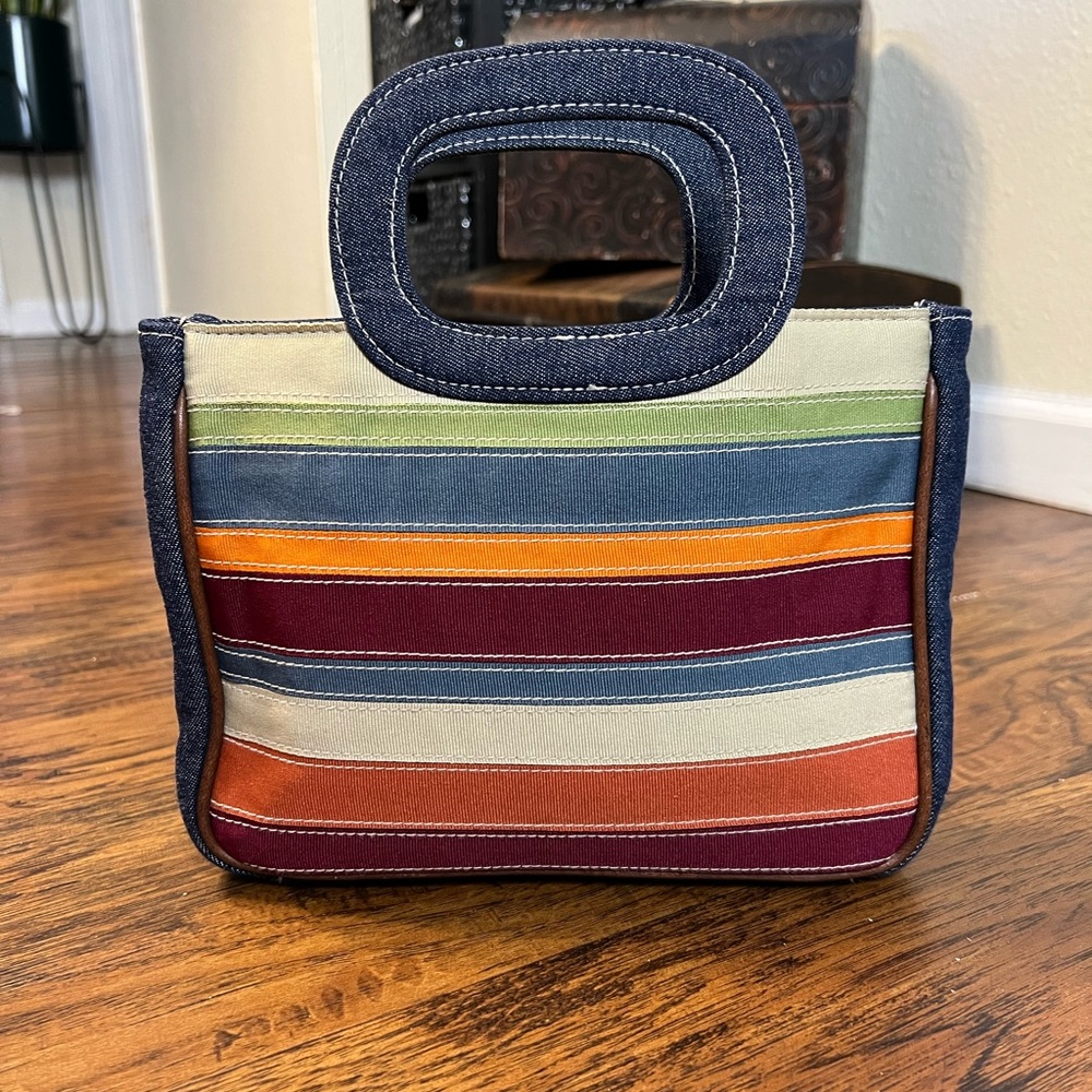 Small Denim Tote Bag with Stripes.